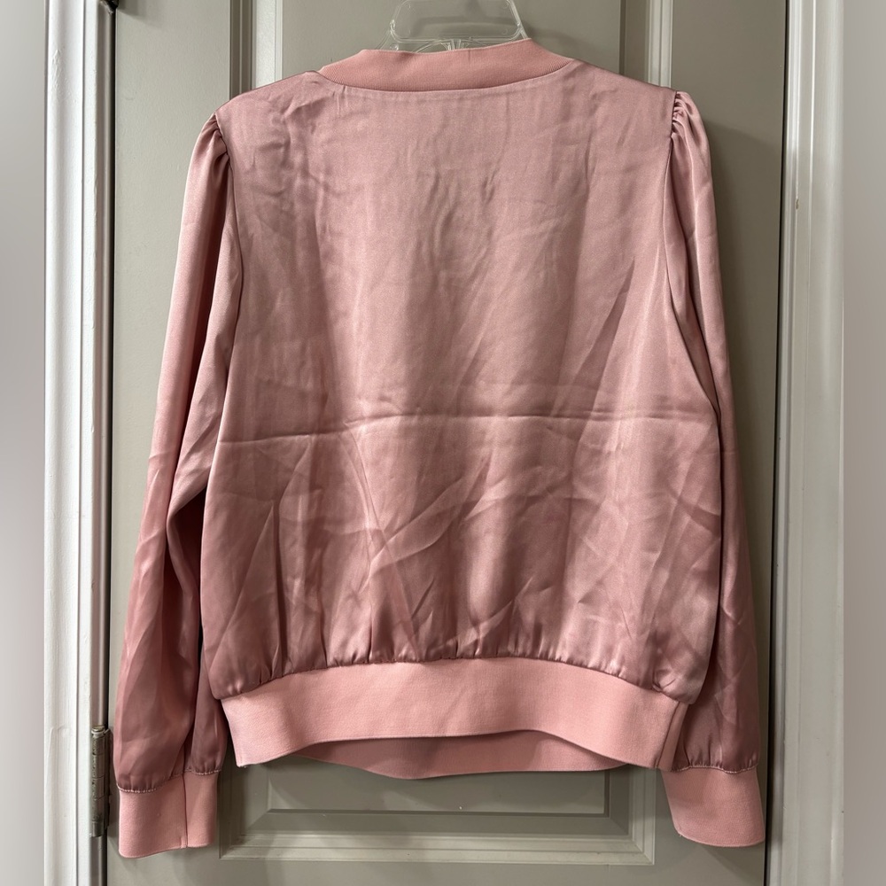 Express Pink Satin V-Neck Blouse - Picture 3 of 6
